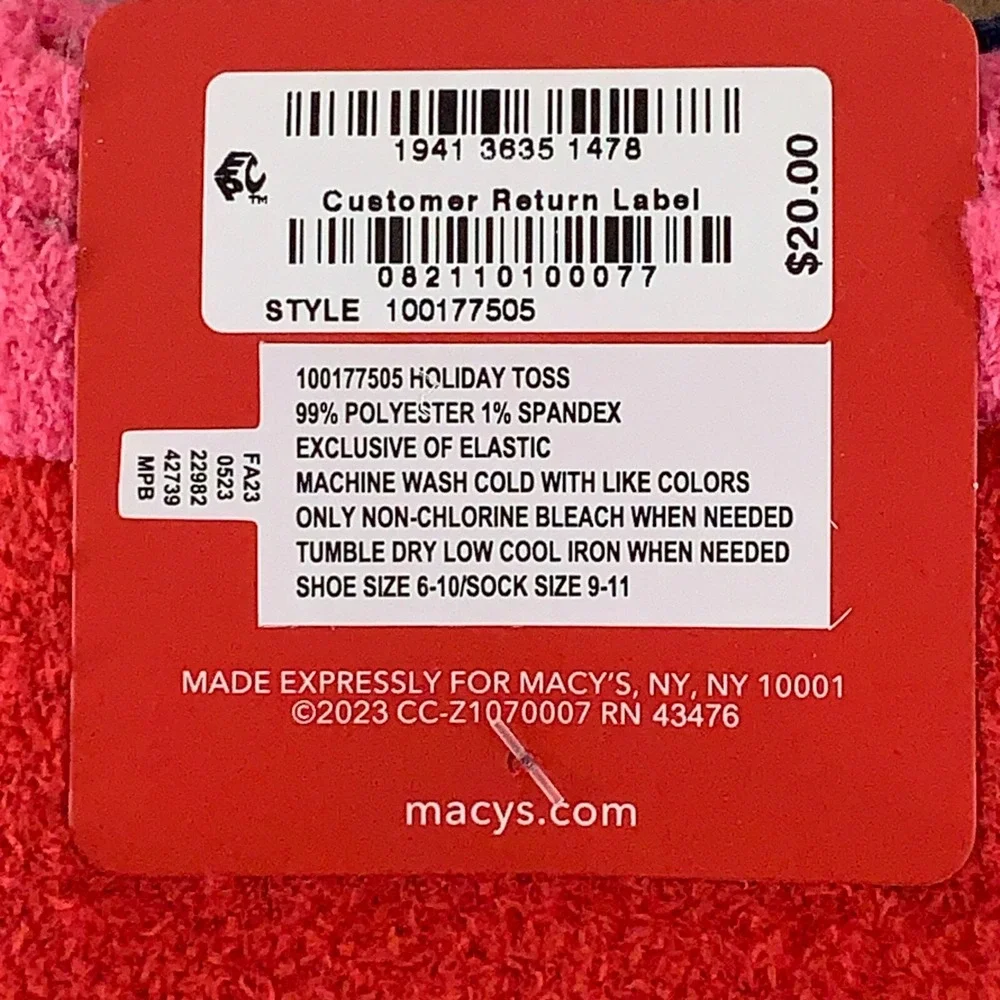 Charter Club Women's One Size Colorful Holiday Super Soft Crew Socks 2 Pairs NWT